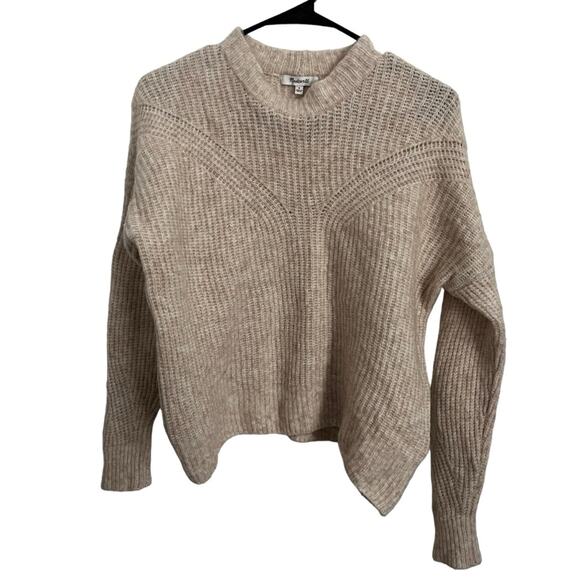 Madewell Belfiore Ribbed Pullover Sweater Wool Blend Oatmeal Tan Office Cabin S - Picture 1 of 9